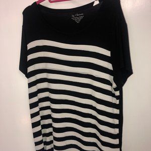 Chicos Black and White Striped Short Sleeve Top